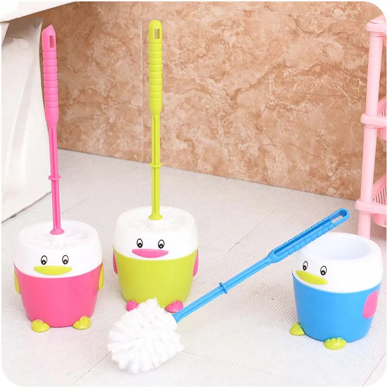 1PCS Creative Cartoon Design Toilet Brush With Holder Case Cute Penguin