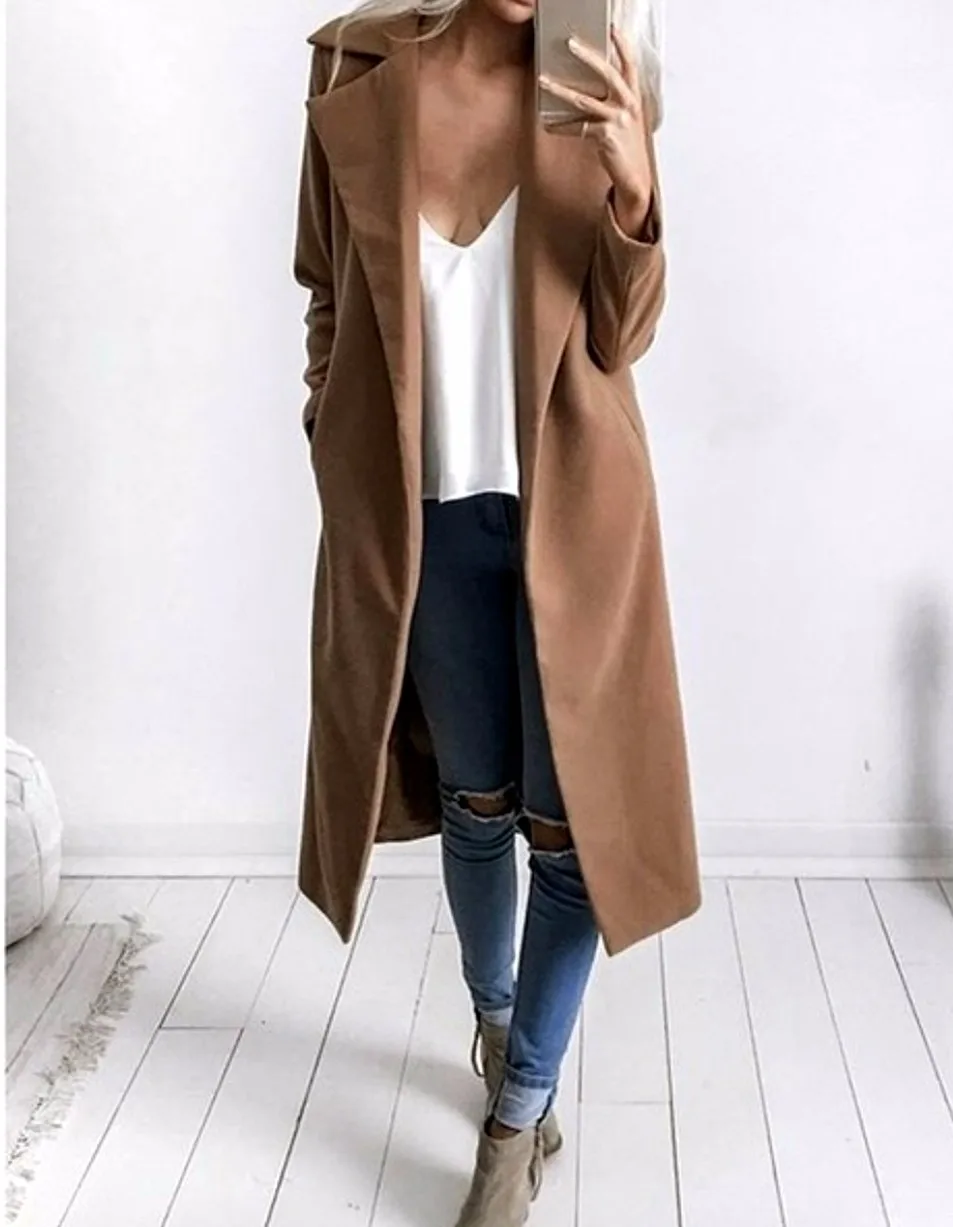 Зимние куртки, Женское шерстяное пальто, широкий нагрудный карман, большой размер, длинный Тренч, верхняя одежда, шерстяное пальто, Женское пальто