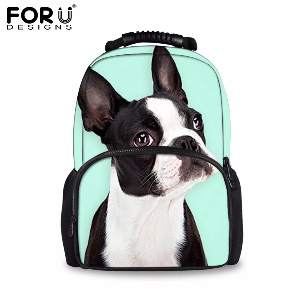 FORUDESIGNS Fashion Women Felt Backpack Funny 3D Boston Terrier Dog