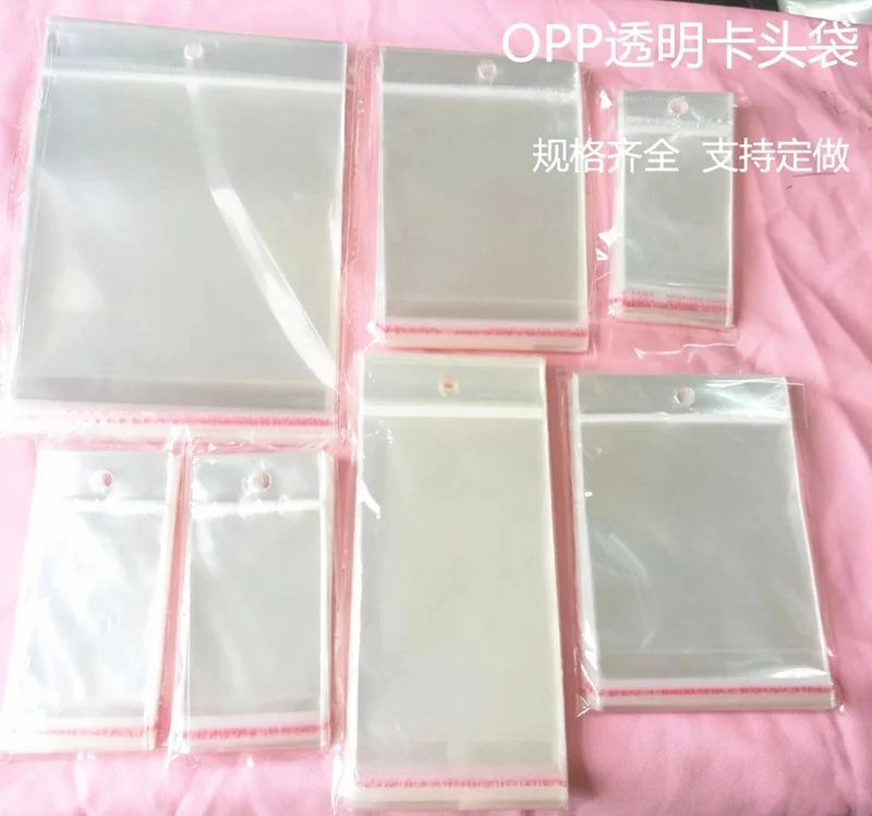 100pcs 7x14cm Clear Self Adhesive Seal Plastic Bags Transparent Resealable OPP Packing Poly Bags Pick Beads Hanging Holes