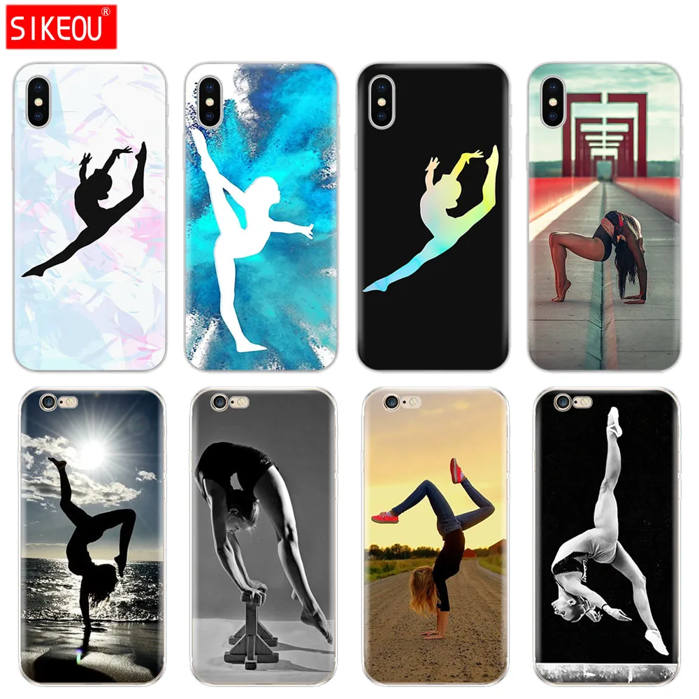 

Silicone Cover Phone Case For Iphone 6 X 8 7 6s 5 5s SE Plus 10 XR XS Max Case gymnastics silhouette