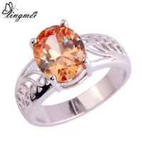 lingmei Free Shipping Oval Cut Party Rings Morganite AAA Silver Ring Fashion Women Men Jewelry Size 6 7 8 9 10 Wholesale