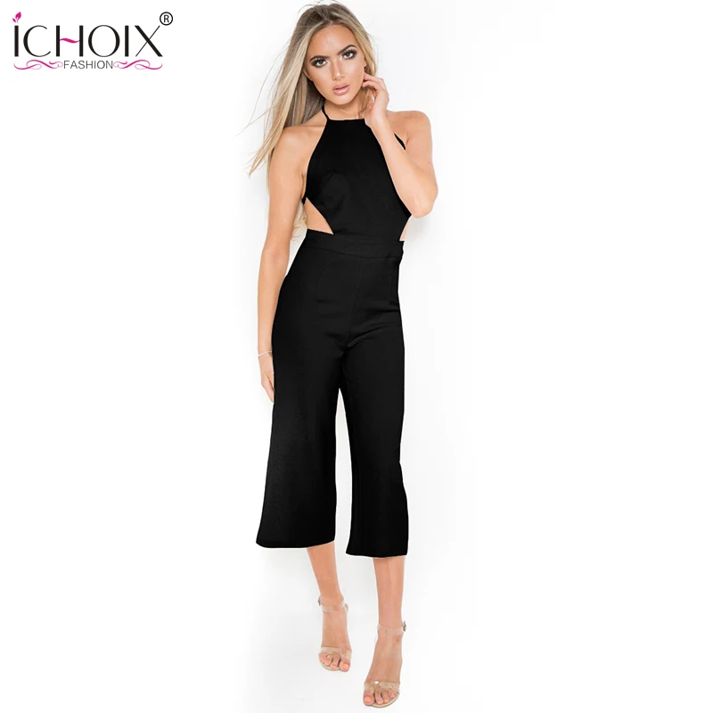 ICHOIX 2018 Women summer Fashion Sexy Jumpsuit Elegant Girls Sleeveless Straps Long Backless Solid Overal Rompers Bodysuit Women