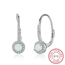 Sólido 925 de plata esterlina blanco fuego ópalo piedra Pendientes de Aro para mujeres moda joyería regalo para Niñas (ea102084)
