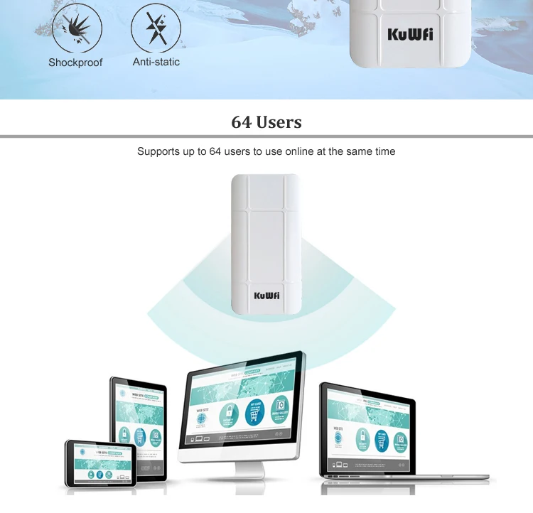 KuWFi 2Pcs 300Mbps Wireless Outdoor CPE Router 1KM CPE Wi-fi Access Point WDS Wifi Bridge Extender Wifi Repeater For IP Cameras (4)