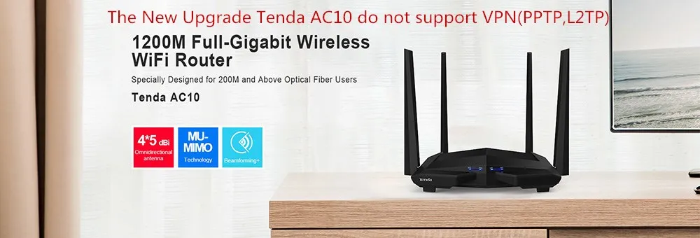 Tenda AC10 1200 Мбит/с беспроводной Wi-Fi маршрутизатор двухдиапазонный 2,4G/5G 1 WAN+ 3 LAN гигабитный порт 802.11AC 1 ГГц процессор 128 DDR3 умное управление приложением