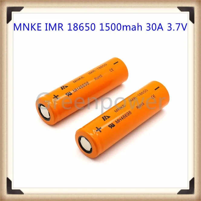 MNKE IMR 18650 1500mah 30A 3,7 V аккумуляторная батарея с плоским верхом(1 шт