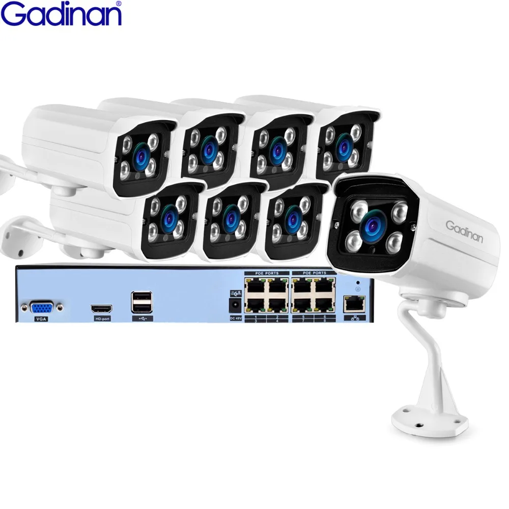 

GADINAN 4K H.265 48V 8CH POE 2.0MP/3.0MP/4.0MP P2P POE System Kit HDMI Metal Array Night Vision Motion Email Alert XMEye APP