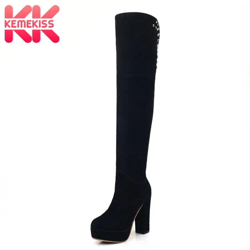 

KemeKiss Women Shoes Women Over Knee Boots Half High Heel Boots Ladies Trend Winter Warm Boots Female Footwear Shoes Size 34-43