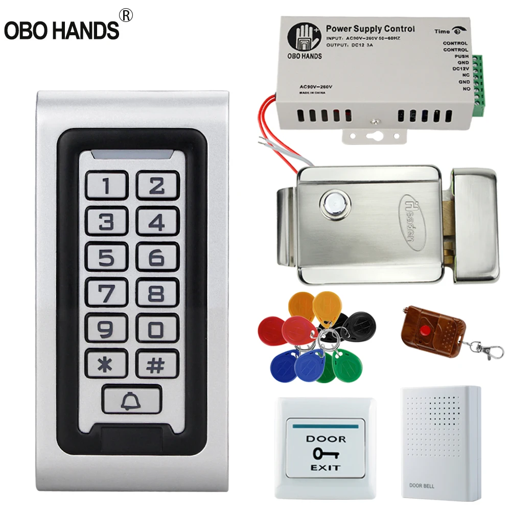 

IP68 Waterproof Access Control System Kit 125KHz RFID Keypad Metal+ Electric Lock +Door Exit Button+ Power Supply Switch Outdoor