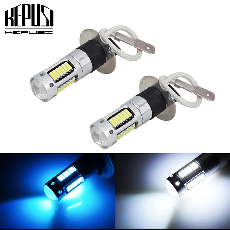 

2PCS H3 High Power LED Car Bulbs Auto LED Fog Lamp 4014 DRL Daytime Running External Lights Day Driving Vehicle White Ice Blue