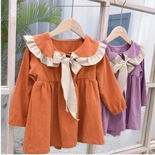 Осеннее платье для девочек свободное платье принцессы с длинными рукавами и большим бантом для девочек детская одежда BC693