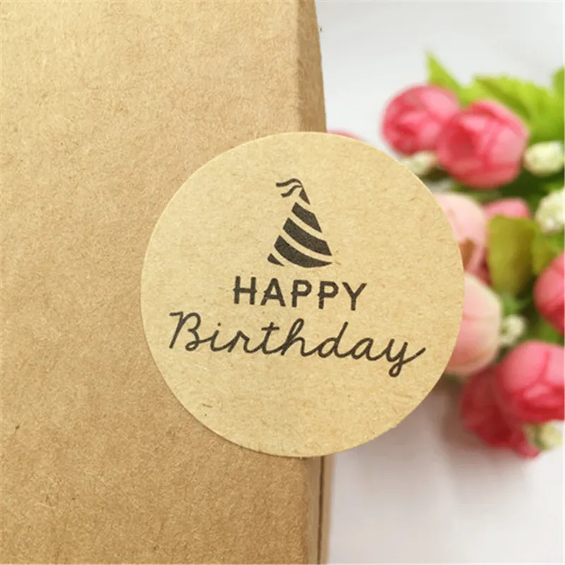 3,5 см круглые наклейки на день рождения с тортом серии клейкие наклейки на день рождения Подарочная коробка чашечка для печенья украшение 100 шт - Цвет: Brown