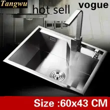 Ручной работы vogue кухня ручная раковина одинарная мойка vogue 304 нержавеющая сталь Горячая 60x43 см
