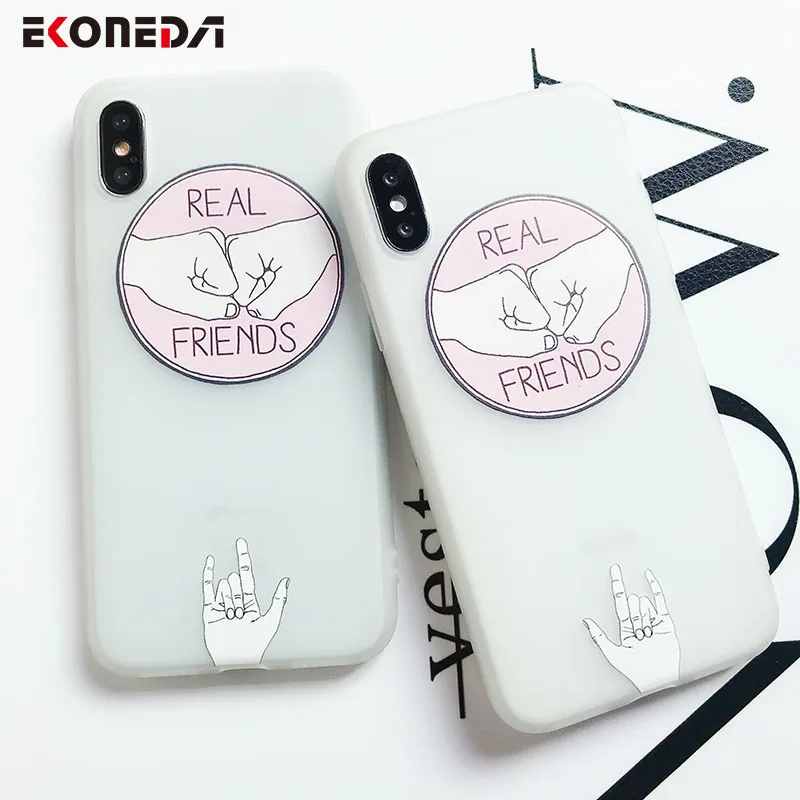 

EKONEDA Friendship Case For iPhone XS Max XR X Case Silicone Real Friends Pairs Soft TPU Cover For iPhone 6 6S 7 8 Plus Case