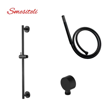 Smesiteli Promotions And Wholesale All Brass Matte Black Complete Slide Rail Set HandShower &1.5M PVC Shower Hose Kit smesiteli classic style all copper round handheld shower head pvc hose connector adjustable wall holder black matte black finish