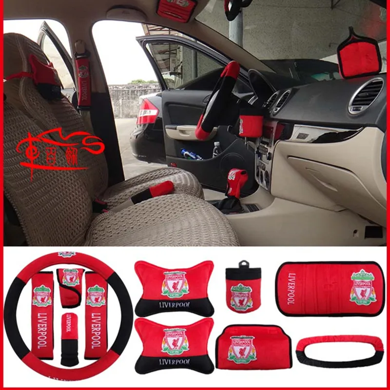 

Artificial plush Liverpool auto accessories jewelry belt cover hand kill set steering wheel headrest sun visor