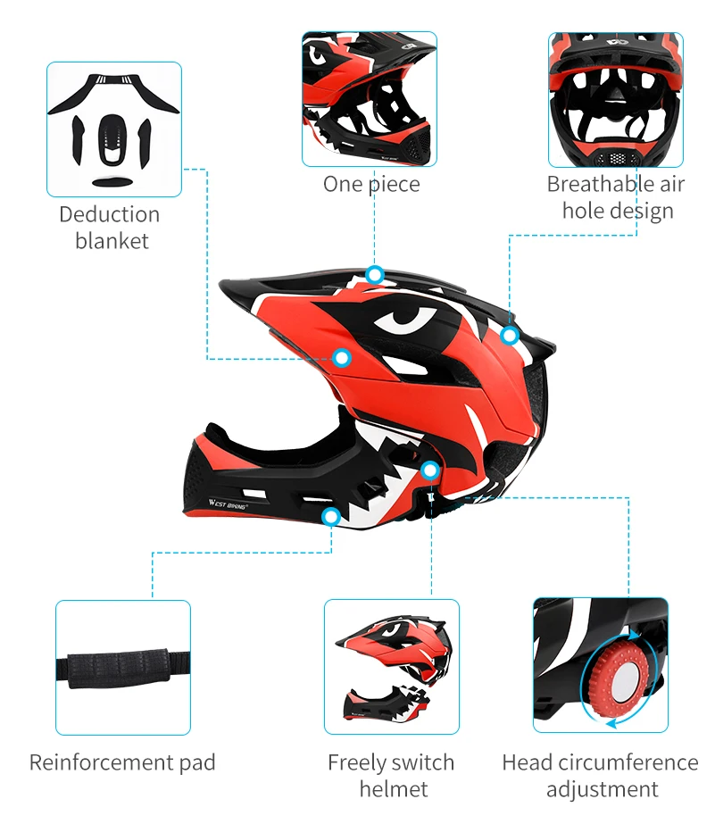 WEST BIKING Велоспорт детский шлем 2 в 1 с полным покрытием из спортивный защитный шлем оборудование для велосипедов MTB гоночный велосипед детский шлемы