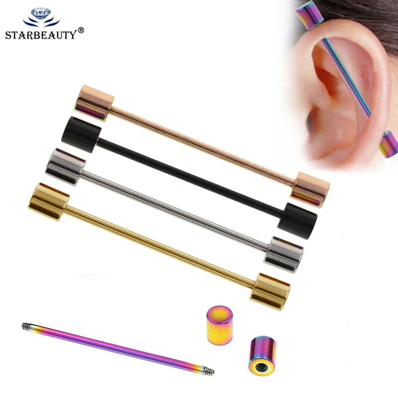 

1Pc 1.6*34mm Mix Color Long Industrial Piercing Ear Straight Ear Barbell Jewelry Ear Cartilage Plugs & Tunnel Jewelry