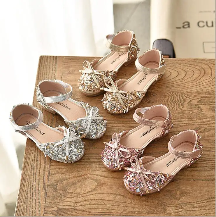 

2019 new Summer Children girls Crystal bling shoes Girls princess Shoes Flat casual Shoes pink gold sliver 21-36 TX07