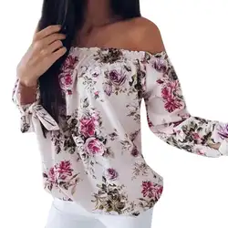 Женская мода женская с длинным рукавом принт Мода с открытыми плечами Bllouse футболка женское платье 2018 C3095