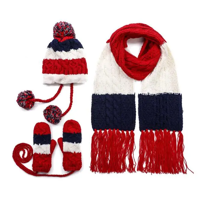 

Female Autumn and Winter Hat the Wild Cute Student Knit Warm Hat Scarf Gloves Three-Piece Plus Plush Wool Cap
