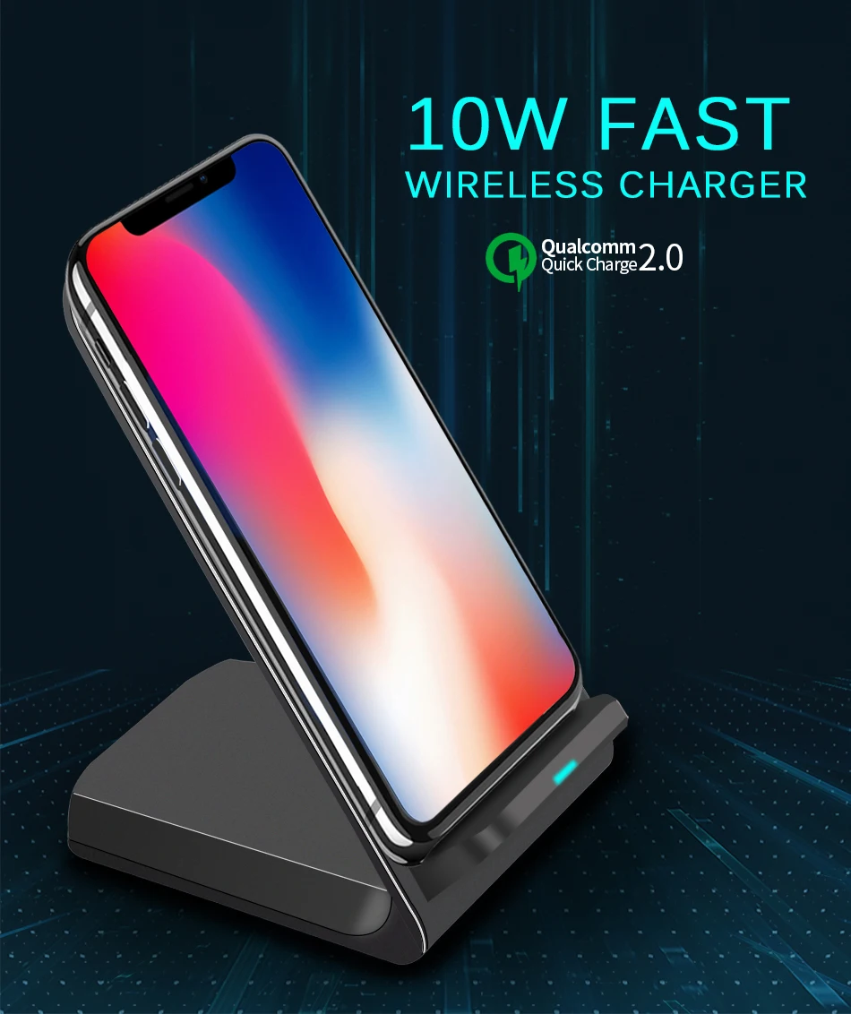 CRDC 10 W Qi Беспроводное зарядное устройство для iPhone X XS Max XR 8 Plus быстрая Беспроводная зарядная док-станция для samsung S9 S10+ Note 9 8