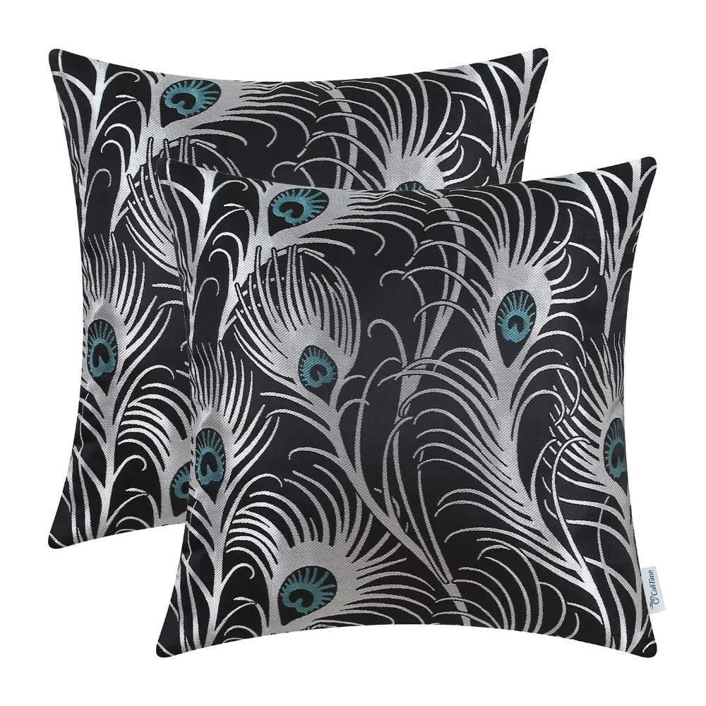 2PCS CaliTime Cushion Cover Pillow Shell Modern Peacock Feathers 18" X