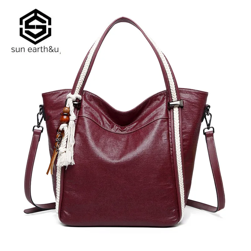

Sun Earth&U Brand New Handbags Pure Color Women Shoulder Bags High Quality Womens Bags Messenger School Bag Female Handbags