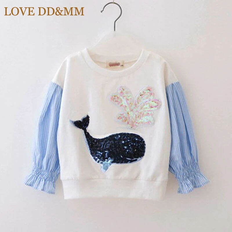 

LOVE DD&MM Girls Clothing 2019 Spring New Fashion Sweet Girls Sequined Stripe Long-sleeved T-shirts Whale Tops Kids Clothes
