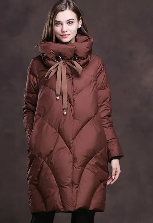 2018 New Winter Coat Womens White Duck Down Jacket Medium Long Womens Down Jacket and Coat Big collar Stand collar lapels