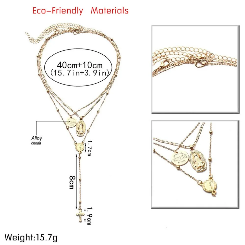 IngeSight. Z винтажное многослойное ожерелье-чокер, 3 шт./набор, колье, ожерелье, массивный крест Девы Марии, женское ожерелье с подвеской, ювелирное изделие
