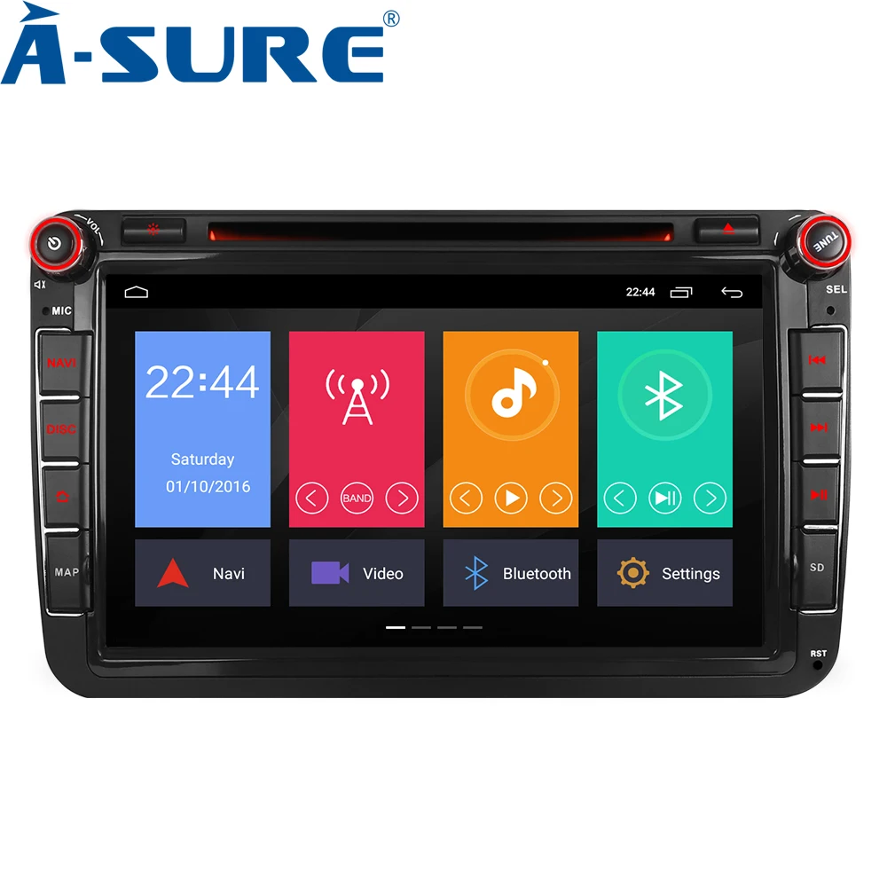 Top A-Sure 8 Inch Android 8.1 Radio Car DVD Player GPS Navigation For Volkswagen VW Transporter T5 Sharan EOS Paasat CC Polo  Tiguan 2