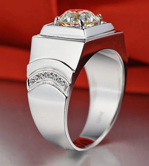 Классический 1 карат бриллиант камнями Для мужчин Обручение кольцо твердый стерлингового серебра человек обручальное кольцо выгравировать буквы