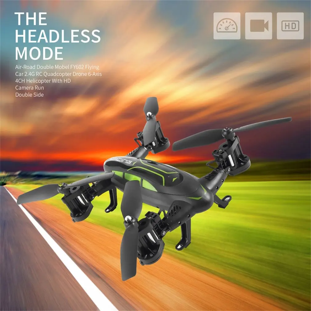 Profissional Drone Câmera Ar-estrada Modelo Duplo Carro Voador 2.4g Quadcopter 6-axis 4ch Helicóptero Lados Duplos Fy602 rc hd 10 High Quality Brinquedos e hobbies