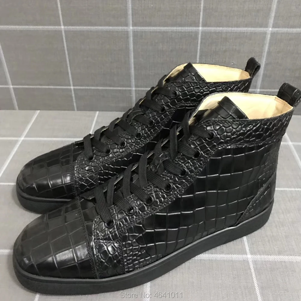 High Cut Sneakers Leisure cl andgz Lace Up black Snake leather no Spikes Red bottoms For Men sport Shoes Flat Loafers Footwear