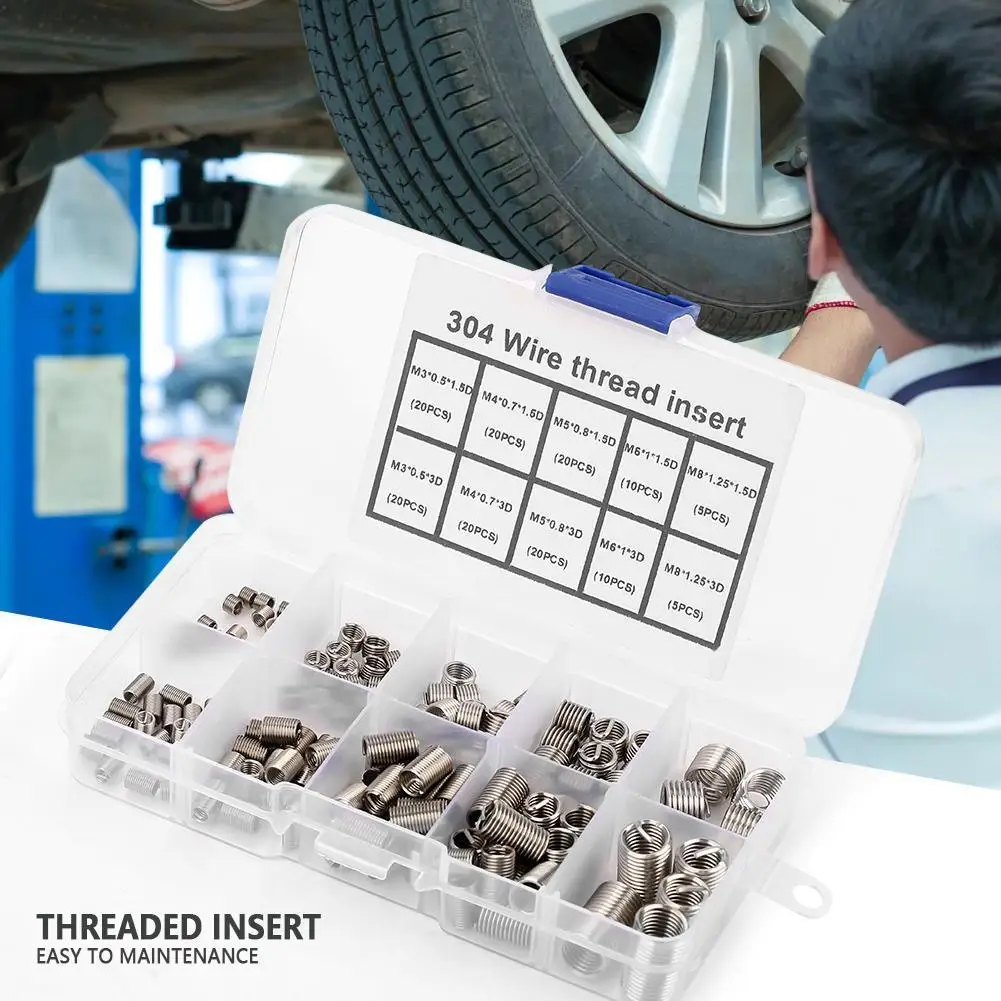 

Hot 150Pcs Helicoil Stainless Steel Thread Repair Coiled Wire Insert Kit M3 M4 M5 M6 M8 with Box PLD