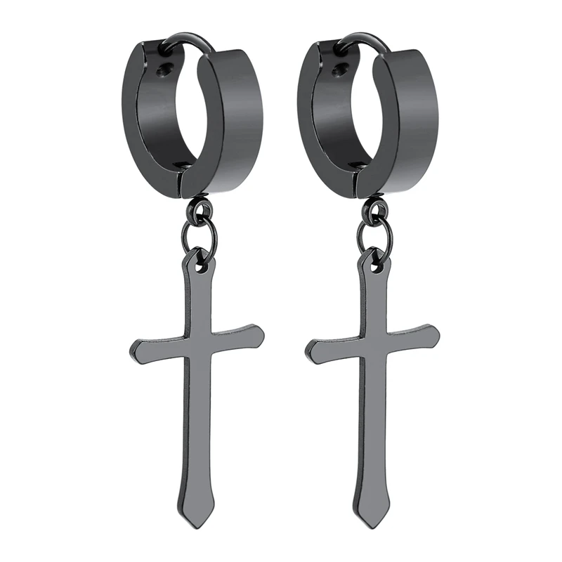 FUNIQUE Male Cross Pendant Stainless Steel Earrings For Women Punk Gold