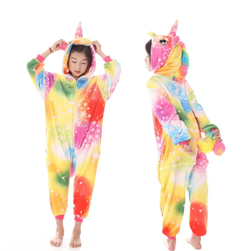 Теплые зимние пижамы для детей; Пижама с единорогом для мальчиков; Пижама с изображением героев мультфильма «кугуруми», «панда», «Стич», «Единорог»; одежда для сна для маленьких девочек