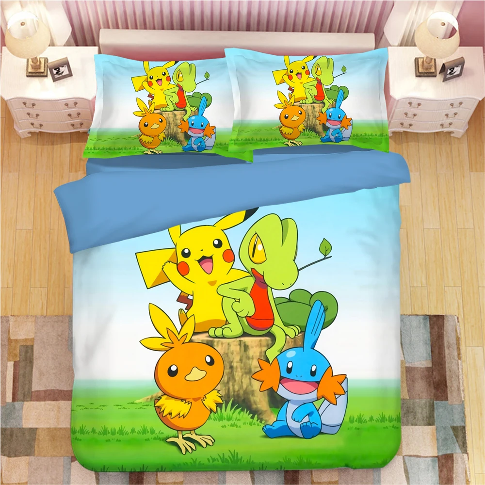 Pokemon Cartoon Anime Bedding Set Duvet Covers Pillowcases Pikachu