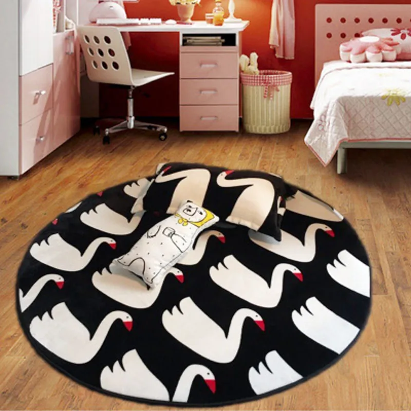 Корейский стиль лебедь ковер детский ползающий домашний мягкий коврик вельветовый круглый эркер йога коврик прикроватный коврик открытый ковер
