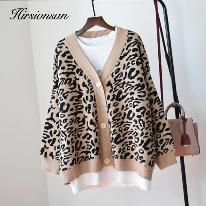 Hirsionsan Leopard Sweater Women Button Sex Cardigan New 2019 Autumn Winter Casual Knitted Loose Korean Warm Female Punk Jumper |