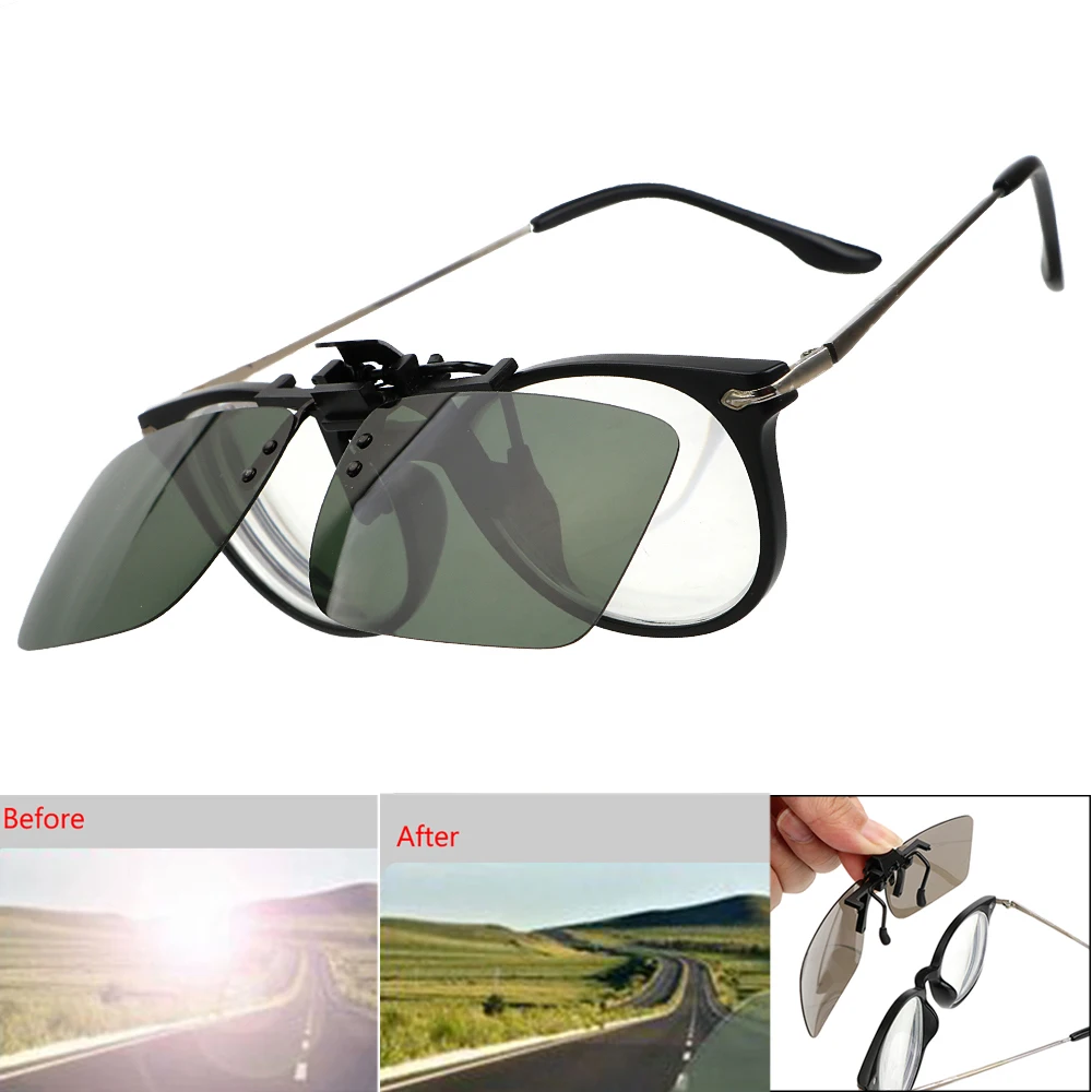 Car Driver Goggles Clip On Sunglasses Driving Night Vision Lens