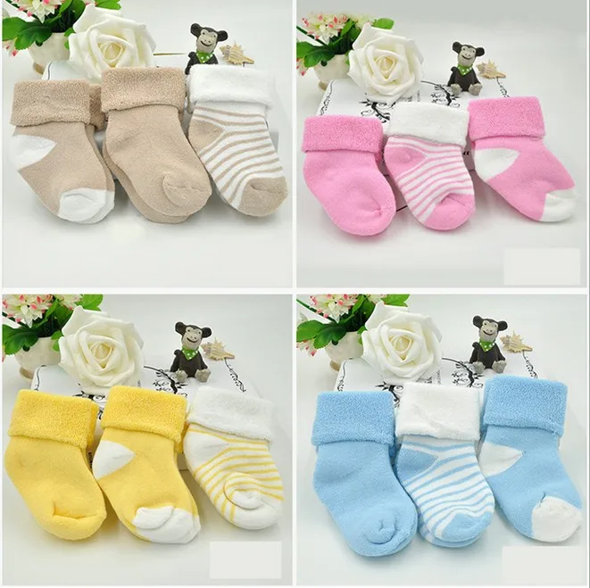 3pair Baby Socks New Winter Striped Terry Socks Thick Warm Children ...