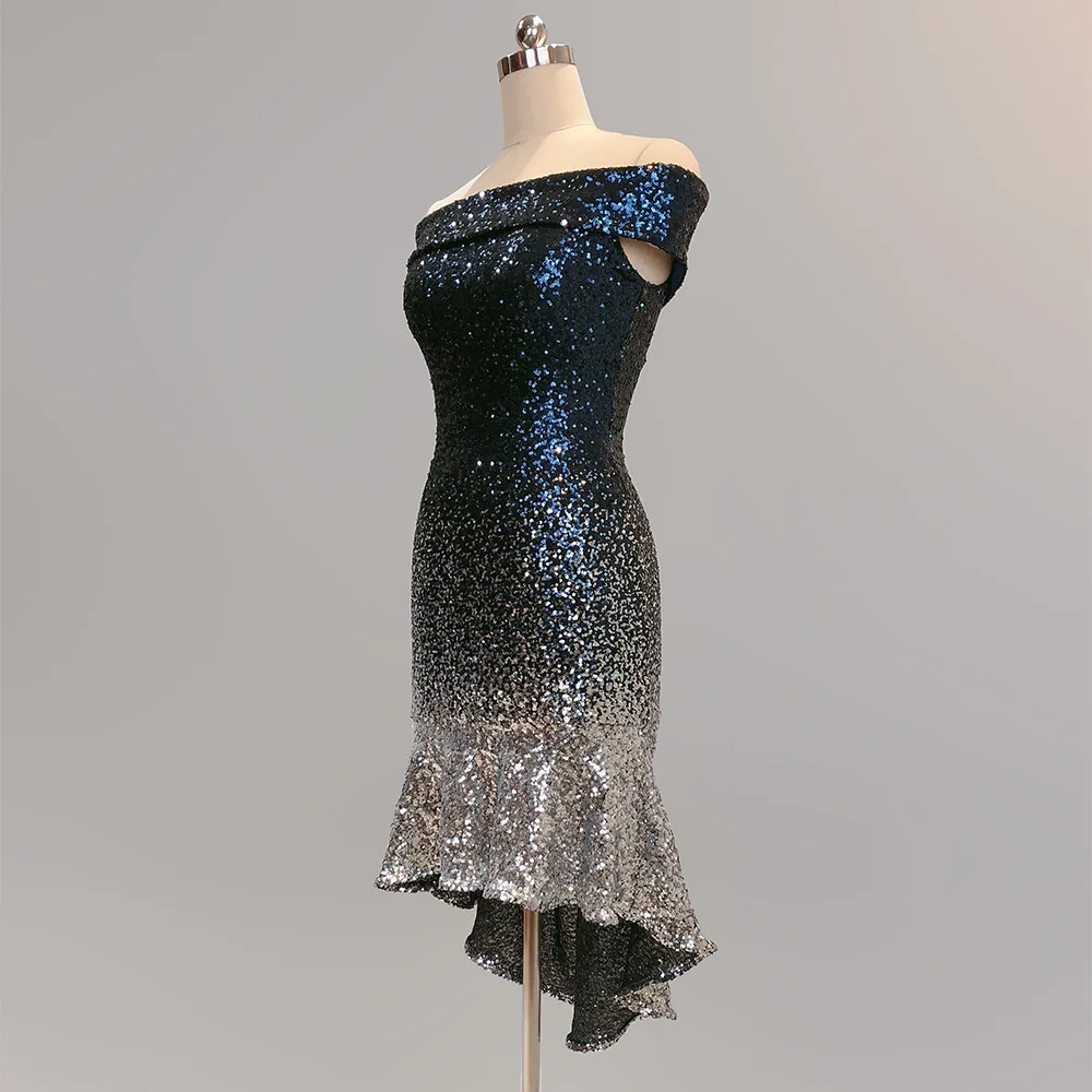 Mermaid party dress women 2019 sexy sequin club vestidos off shoulder evening robe femme asymmetrical tight slim dress summer (37)
