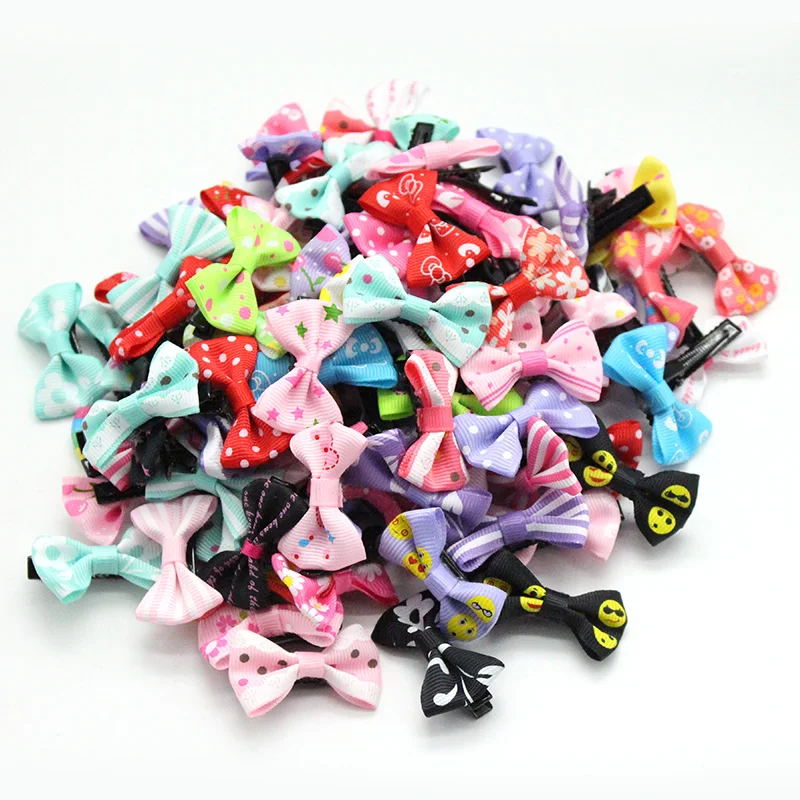 

20 Pcs/ Lot Small 3cm Bow Hairgrips Sweet Baby Girls Hair Accessories Solid Dot/Stripe Printing Hair Clips Kids Hairpins