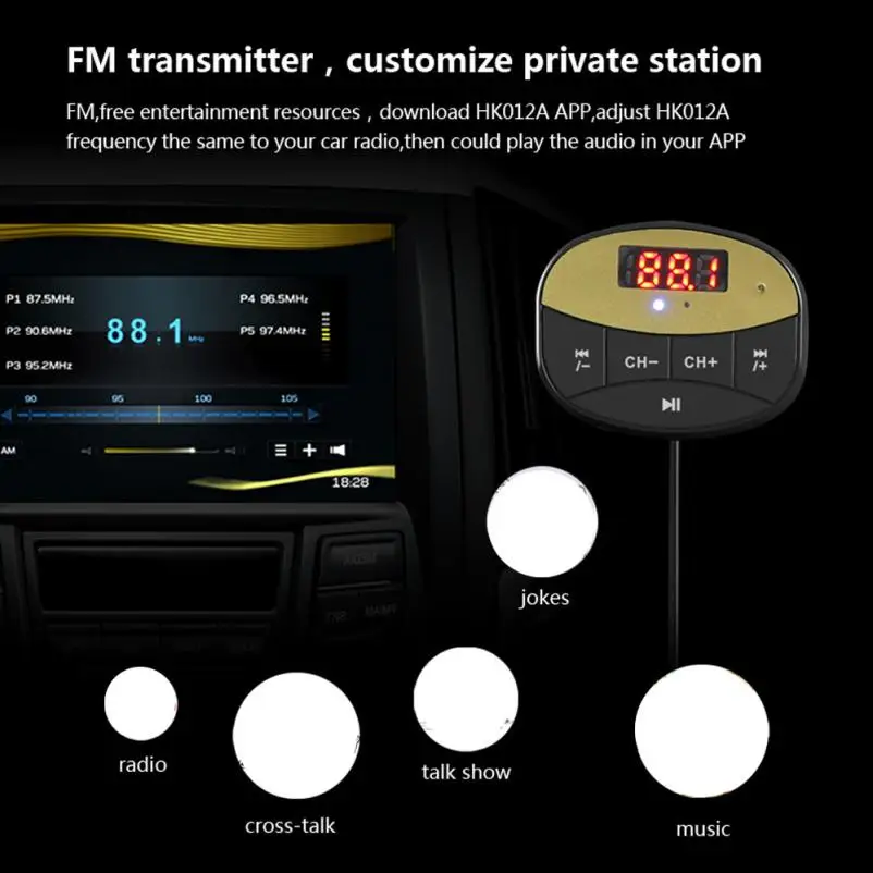 Новое поступление беспроводной Bluetooth аудио музыкальный приемник адаптер громкой связи двойной USB зарядное устройство AUX FM TF приложение управление apr26