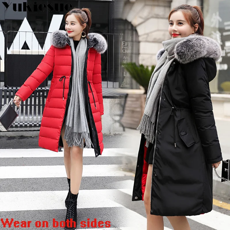 winter jacket women parka 2018 winter warm plus thick Big faux fur collar hooded coat female Plus size XXXL Women's down jacket