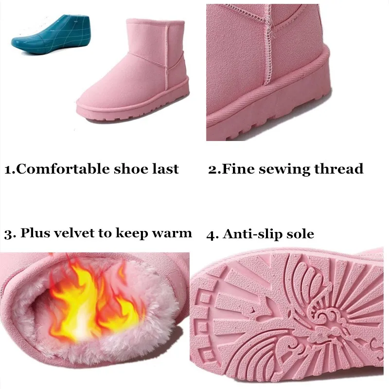 Snow Boots Women Winter Ladies Ankle Boot Fashion Plus Size Pink Female Platform Booties Keep Warm Shoes Woman Botas mujer