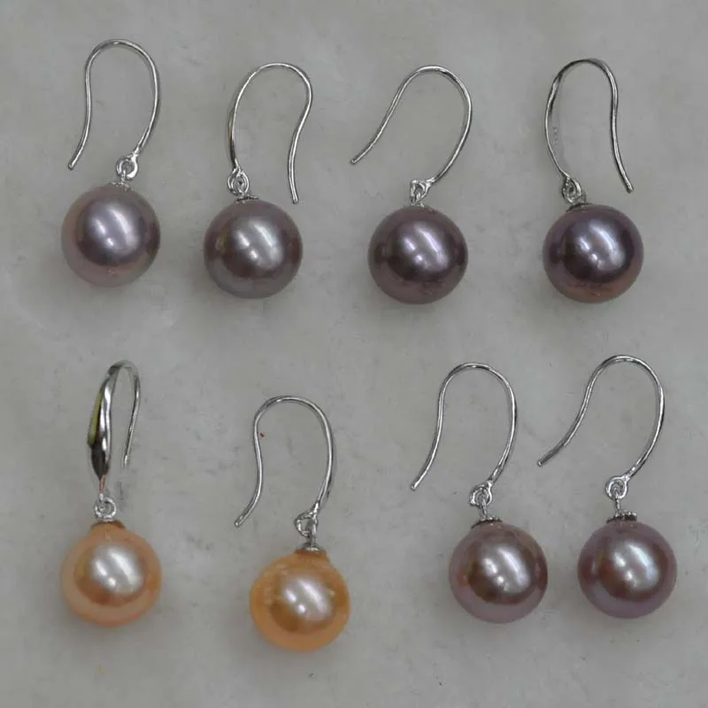 

wholesale 10 pairs 9-10mm near round kasumi freshwater pearl earring dangle s925